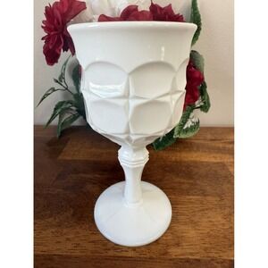 Vintage Milk‎ Glass Goblet Vase Diamond Point Pattern Pedestal MCM Wedding Decor